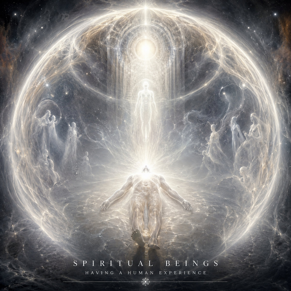 Cover of Spiritual Beings Having a Human Experience: a glowing figure beneath a sphere of light