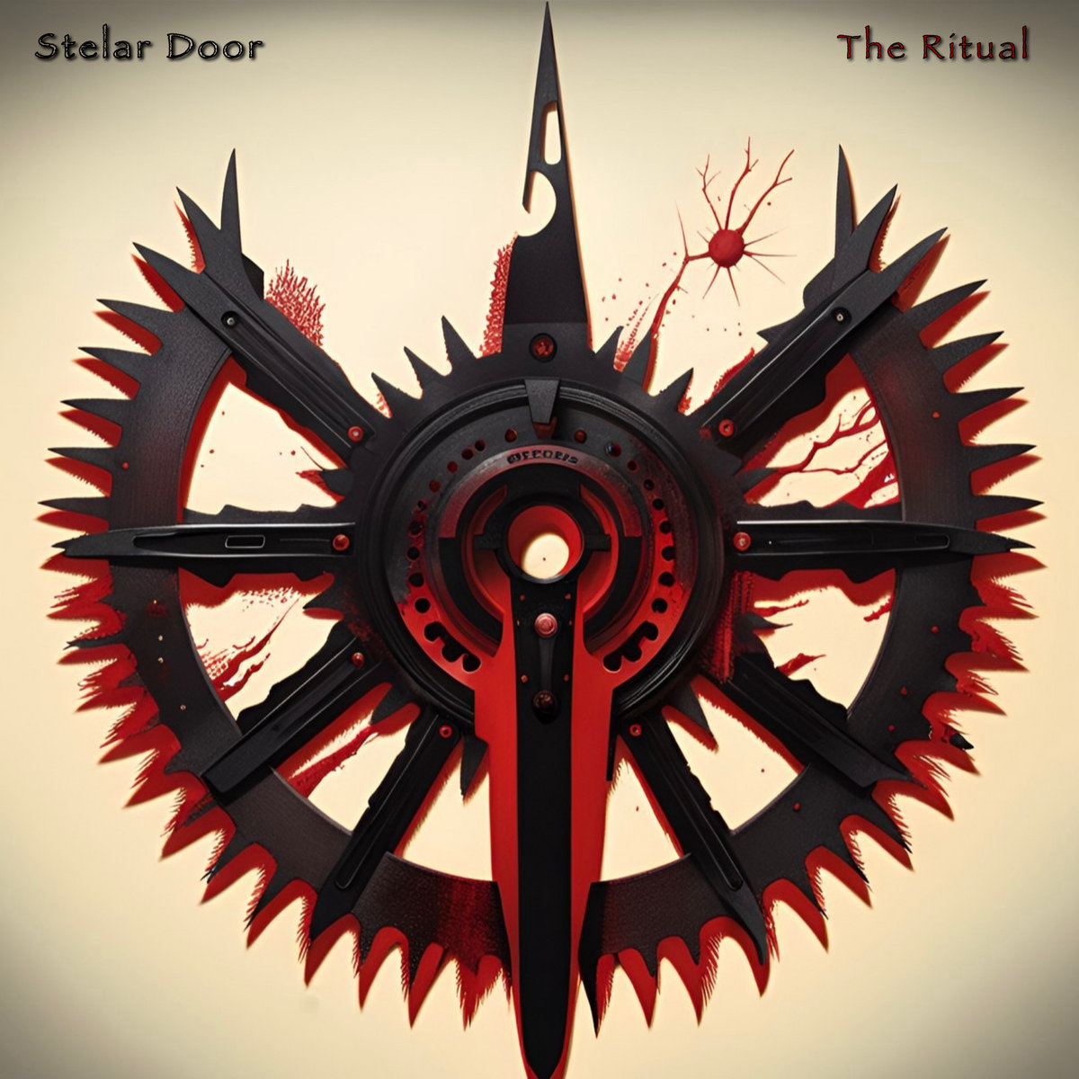 Cover of The Ritual: a black and red spiked mechanical sigil