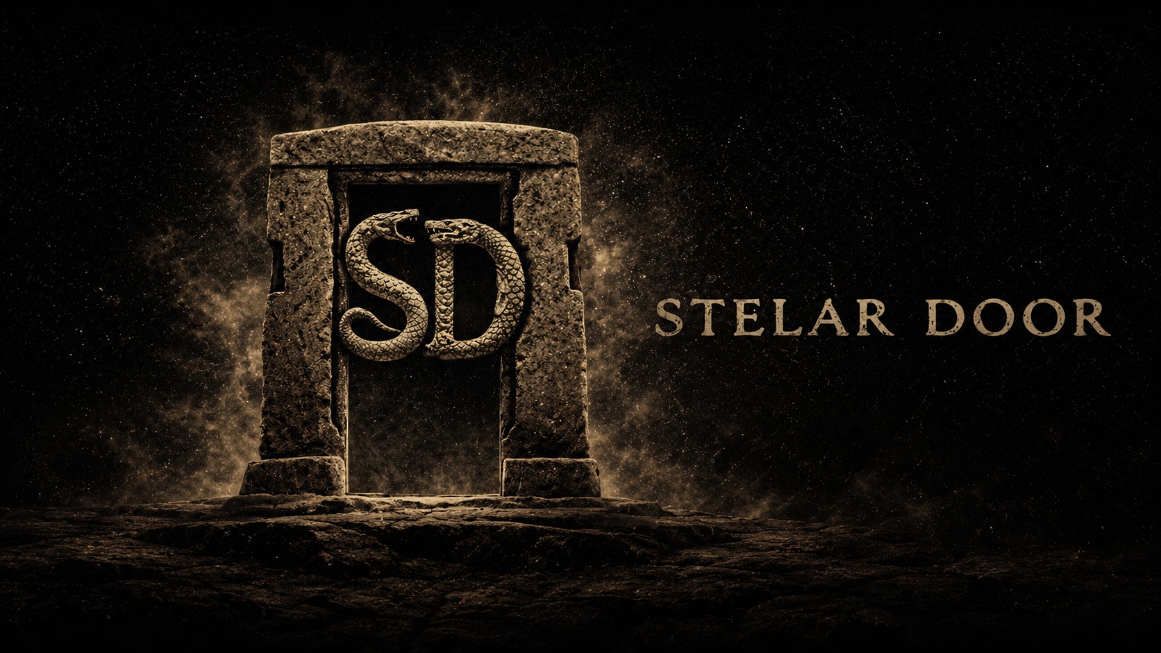 Stelar Door logo: a stone doorway with two serpents forming the letters S and D