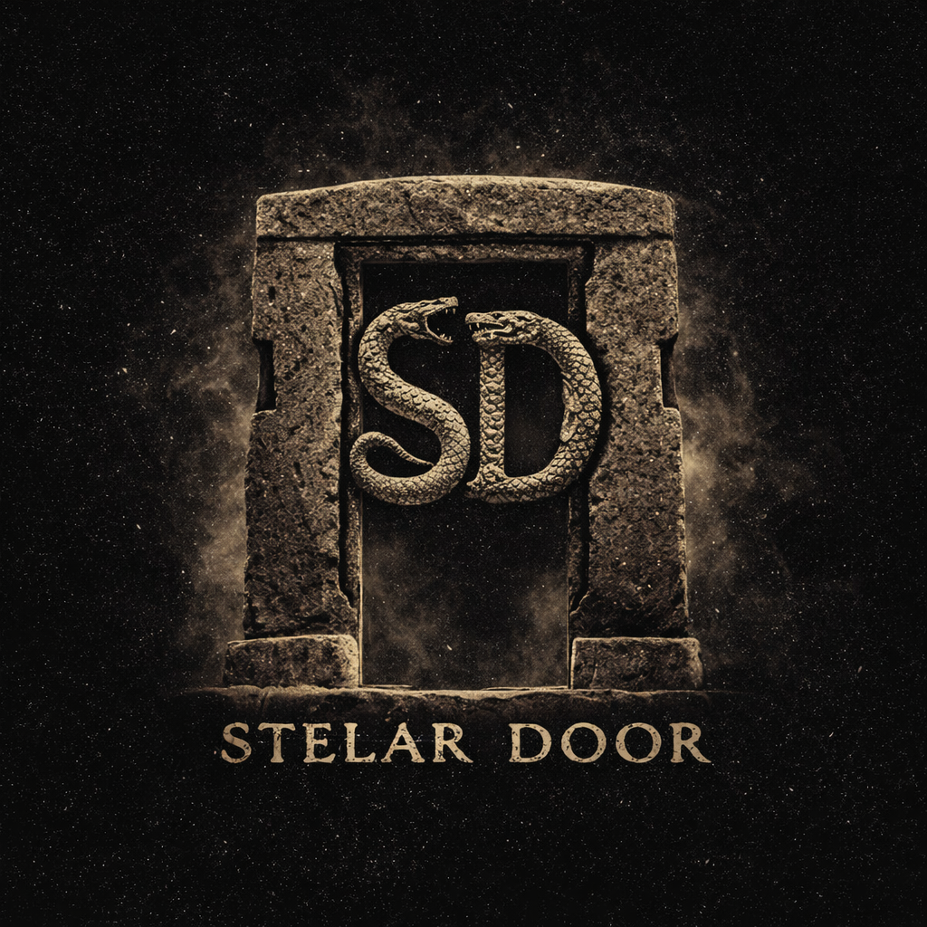 Stelar Door emblem: a stone doorway with serpents shaped as the letters S and D