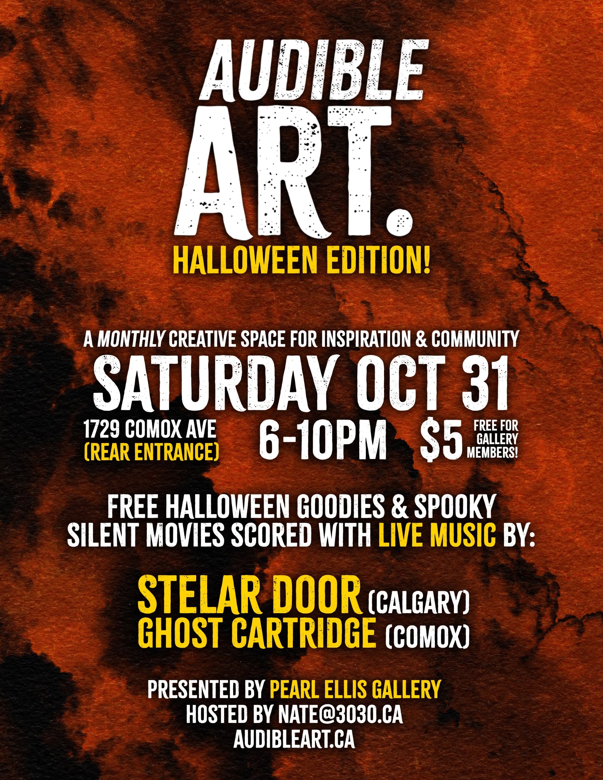 Poster for Audible Art, Halloween Edition, Saturday Oct 31